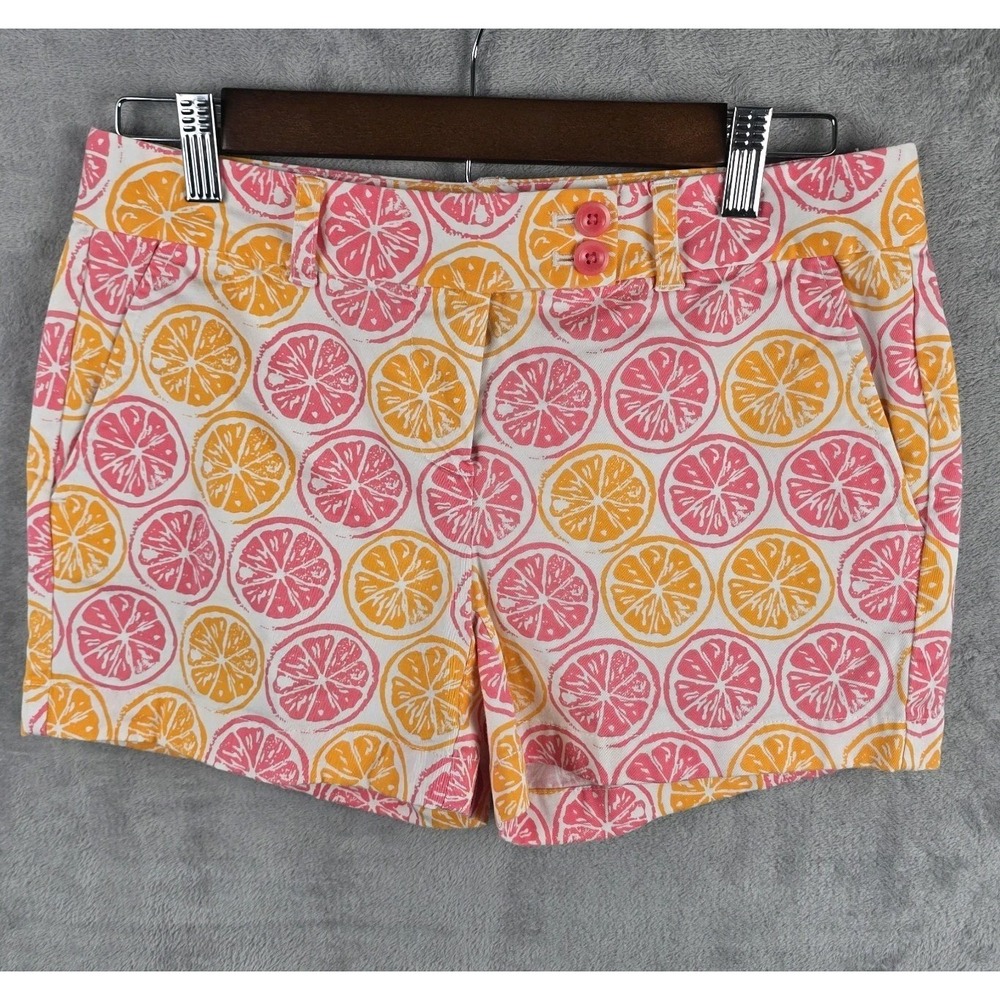 Vineyard Vines Womens Size 2 Pink Orange Citrus Fruit Print Chino Shorts Cotton